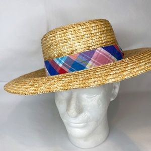 Bioworld Straw Sun Hat Wide Brim Multicolor Decorative Ribbon Trim NWT